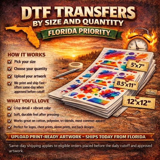 DTF Transfers By Size and Quantity - Florida Priority